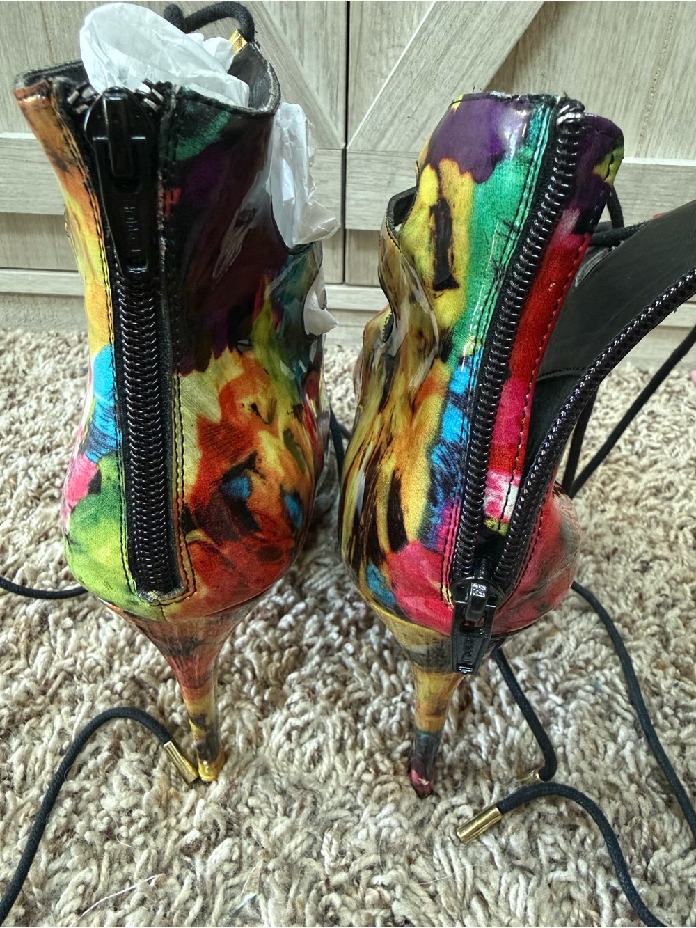Colorful Lace-Up Peep Toe Heel booties- Multi 9.5- Candies - Picture 4 of 7